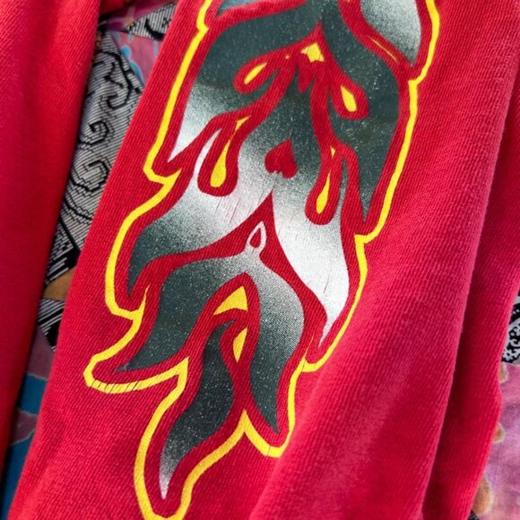 Y2K Streetwear Mens size Large Distressed Dragon Fire Flames Long Sleeve T-shirt - Picture 2 of 8